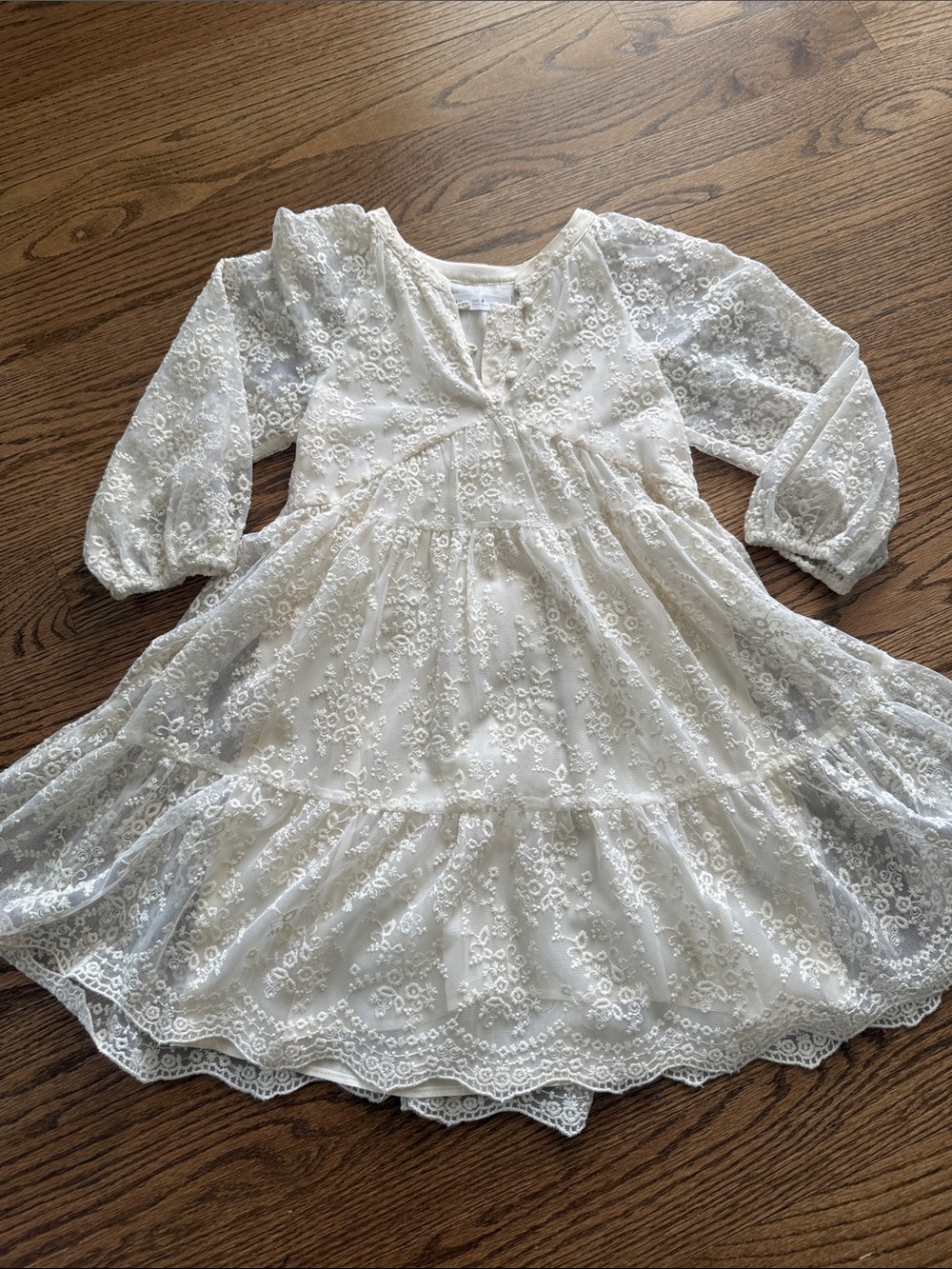 Girls' Zara Cream Lace Tiered Dress